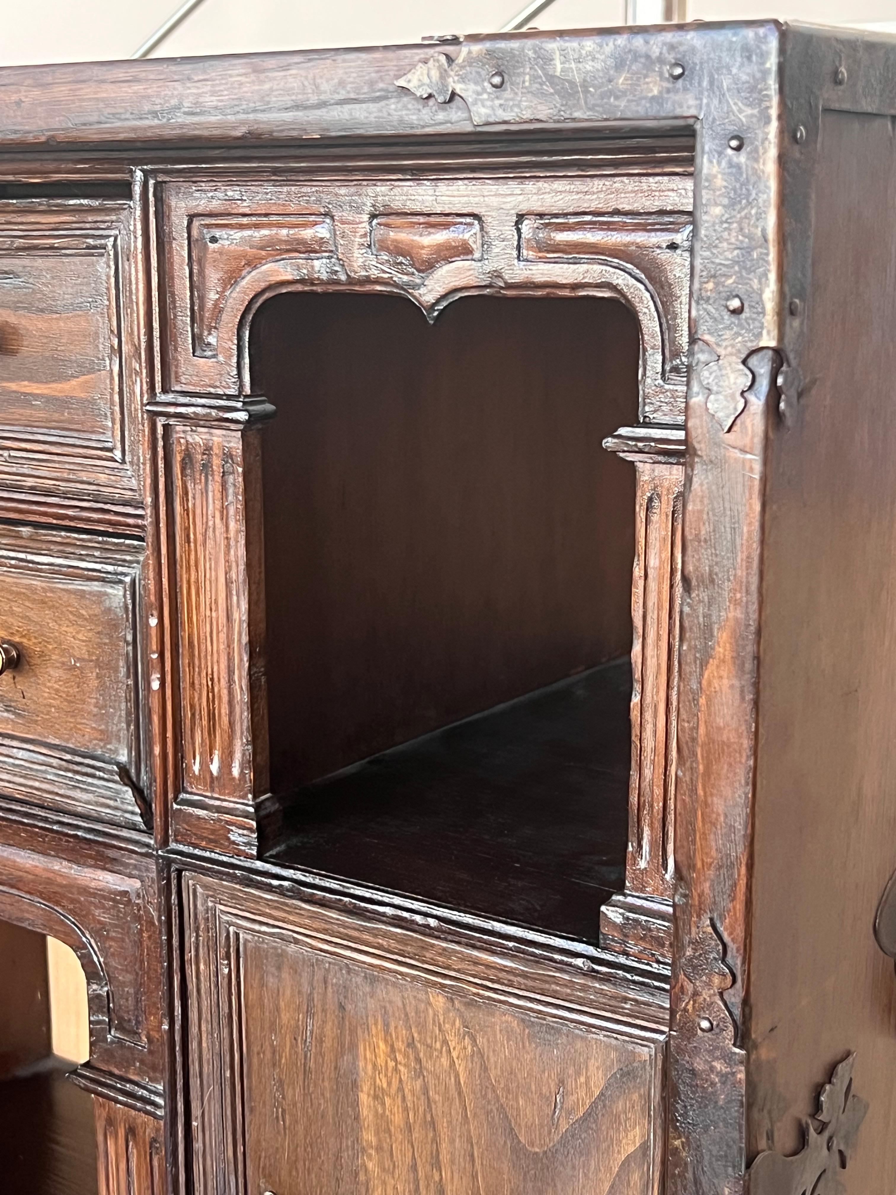 17th Spanish Walnut Cabinet on Stand, Desk, Original ‘Bargueño’ For Sale 11