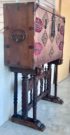 17th Spanish Walnut Cabinet on Stand, Desk, Original ‘Bargueño’