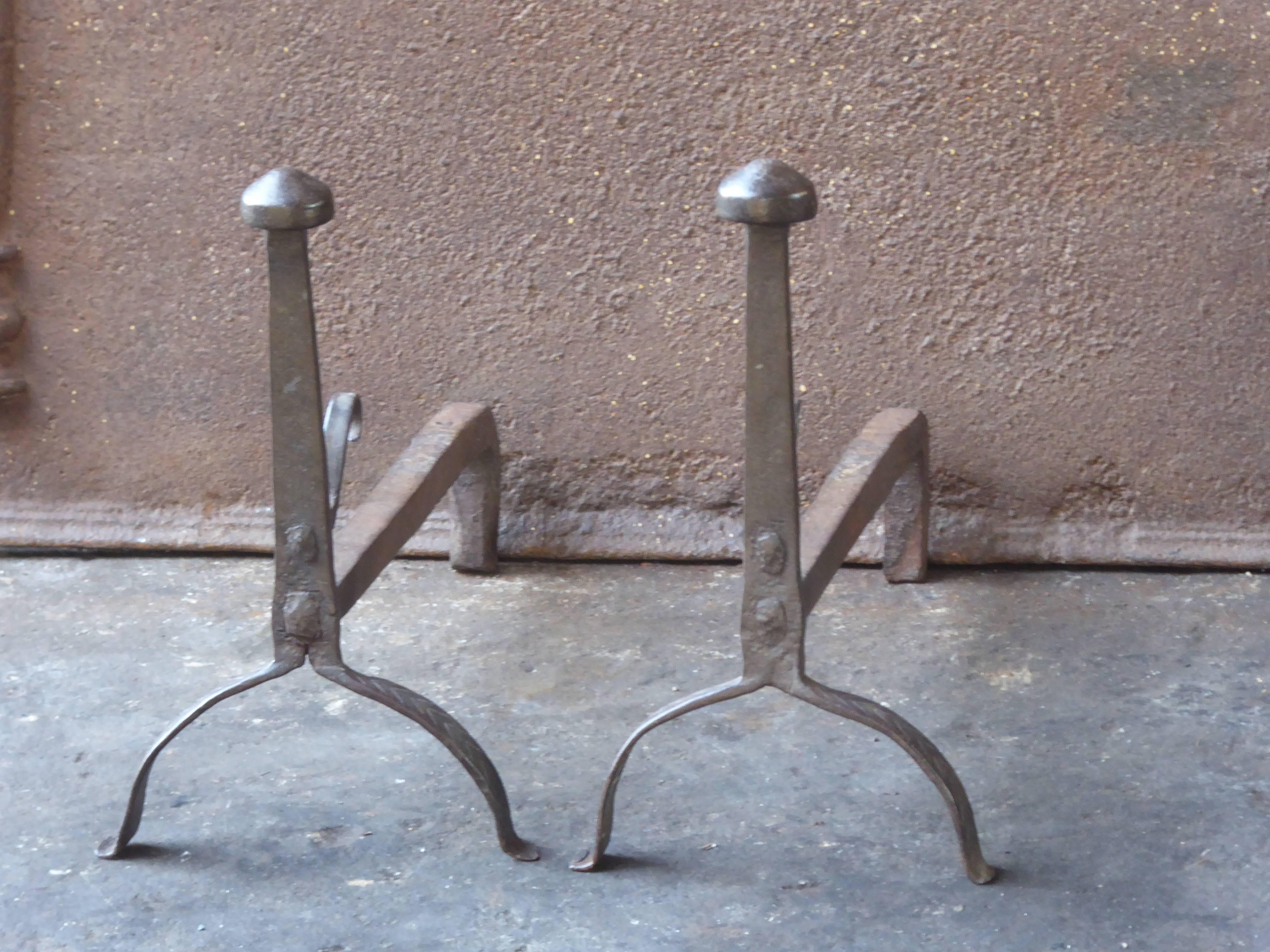 Wrought Iron 17th-18th Century French Gothic Andirons