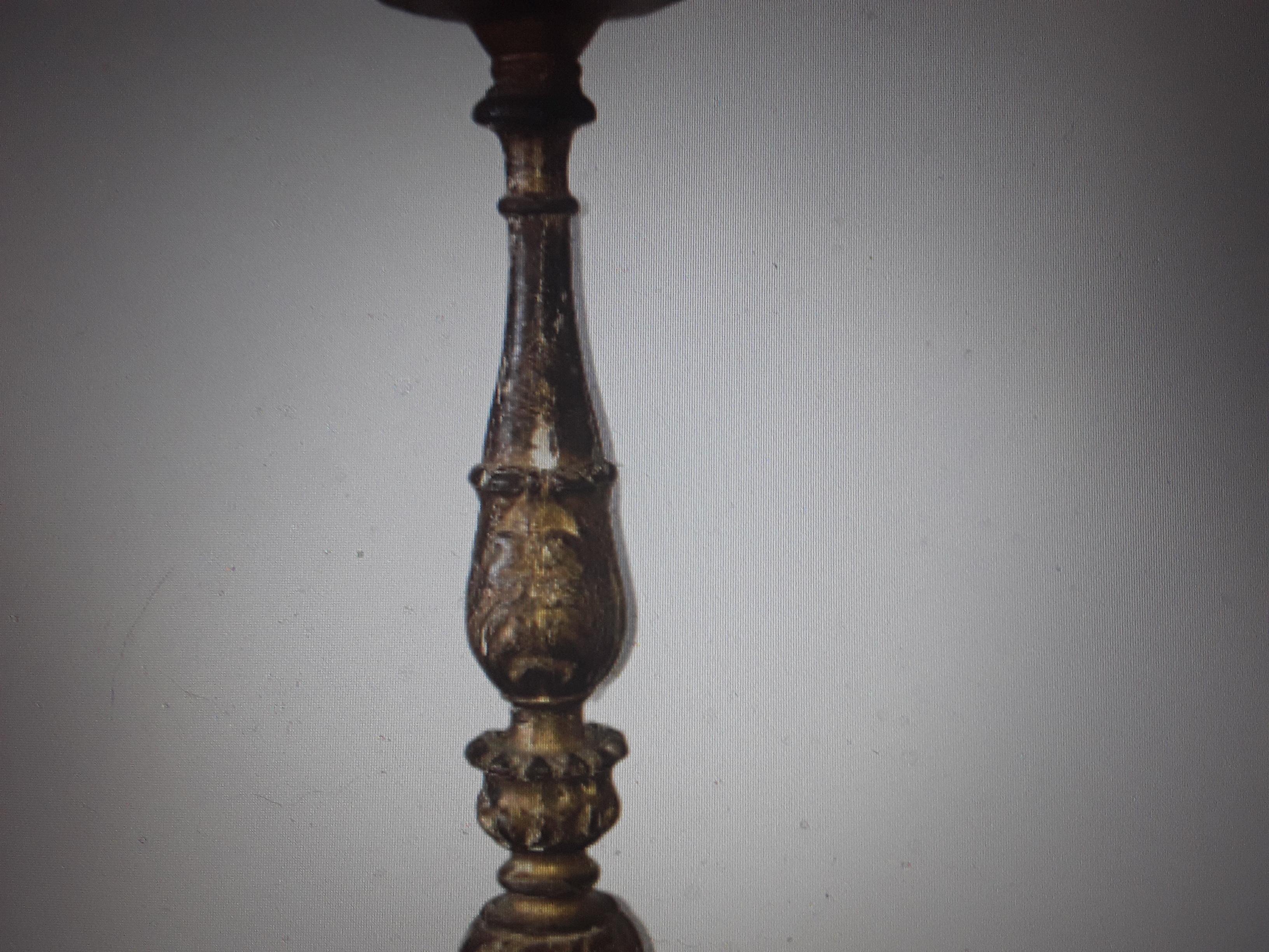 17thc Antique French Louis XVI Carved Wood Candle Holder/ Now a Lamp Gilt Traces For Sale 6