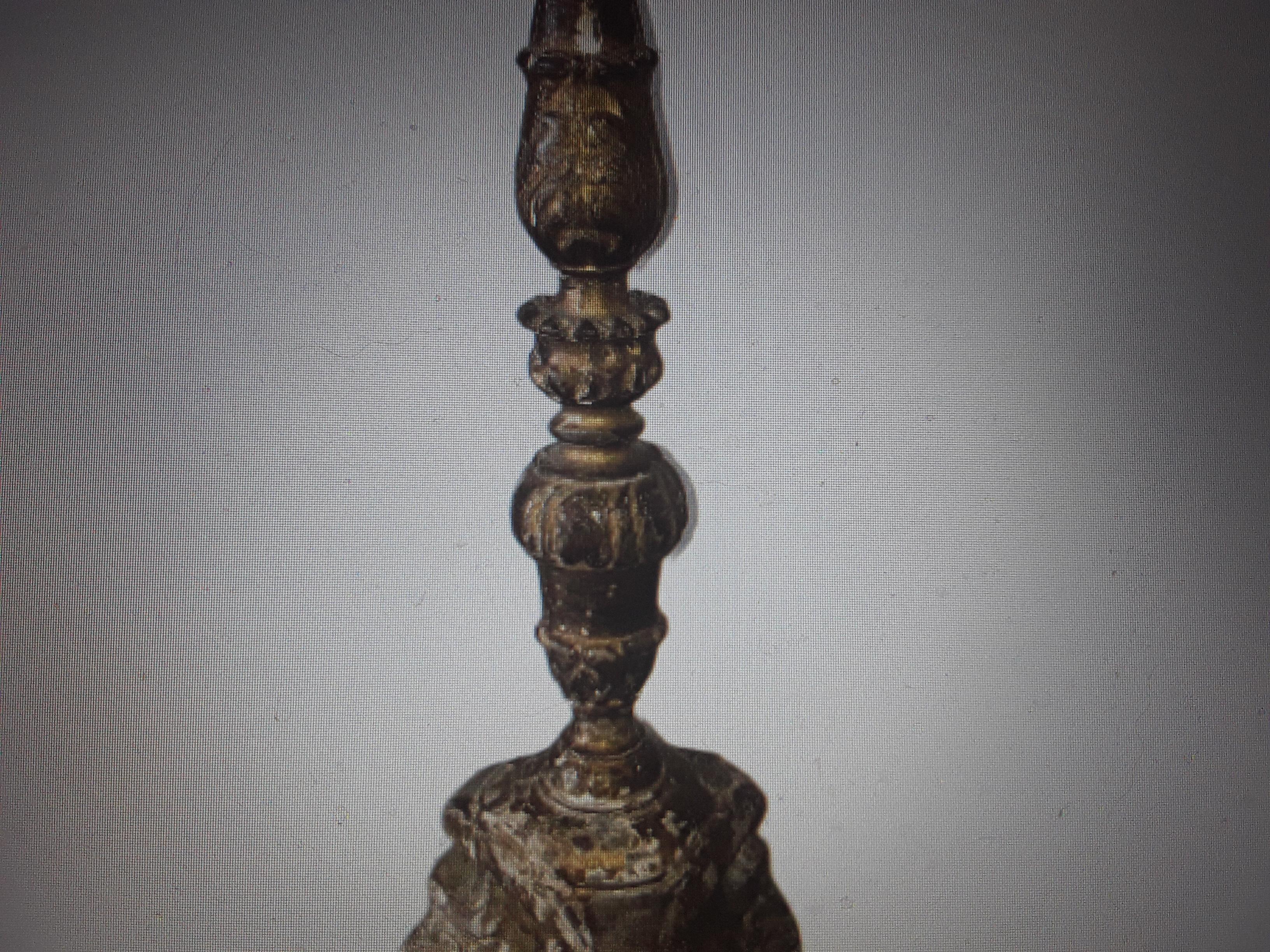 17thc Antique French Louis XVI Carved Wood Candle Holder/ Now a Lamp Gilt Traces For Sale 7