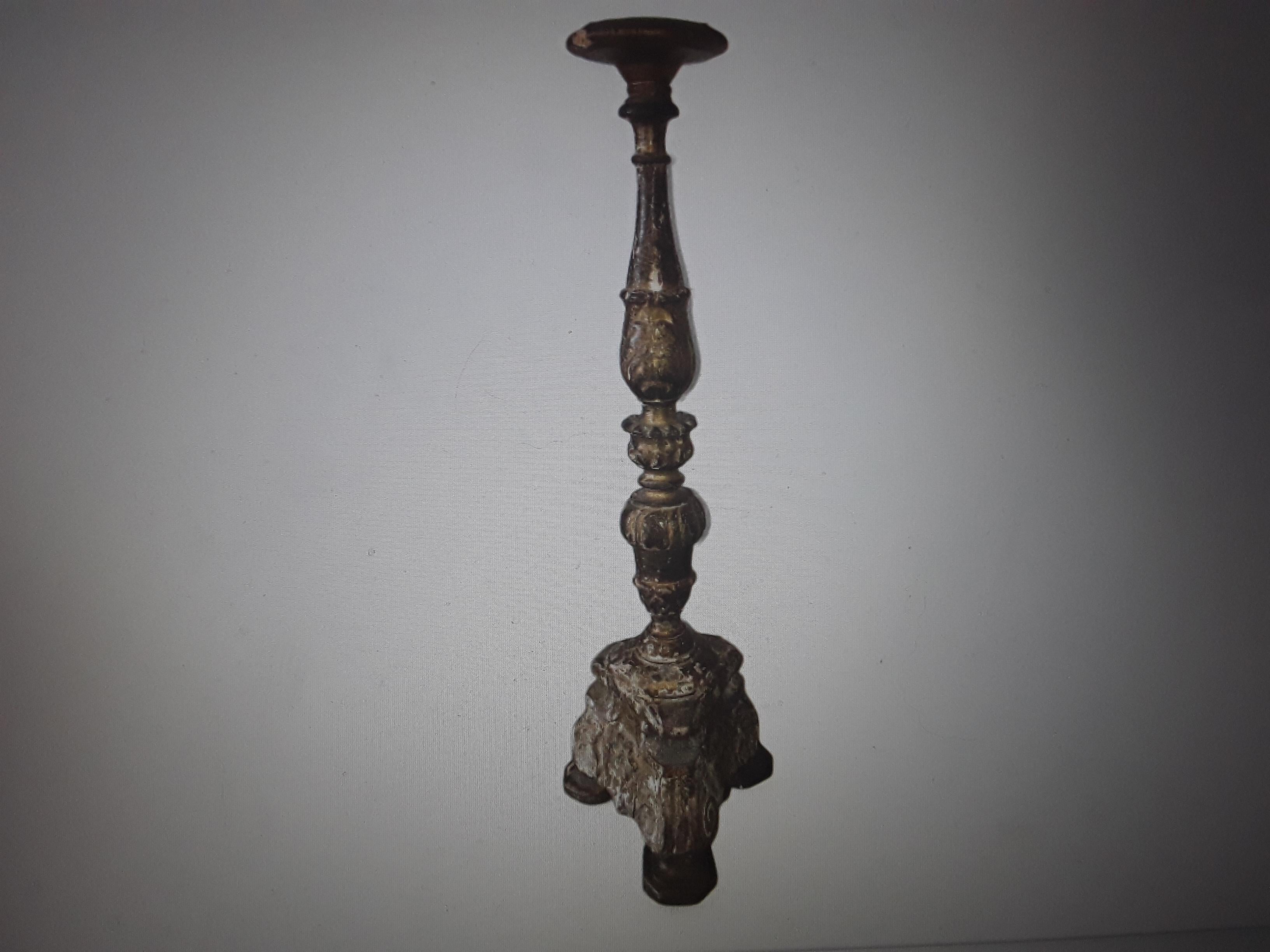 17thc Antique French Louis XVI Carved Wood Candle Holder/ Now a Lamp Gilt Traces For Sale 9