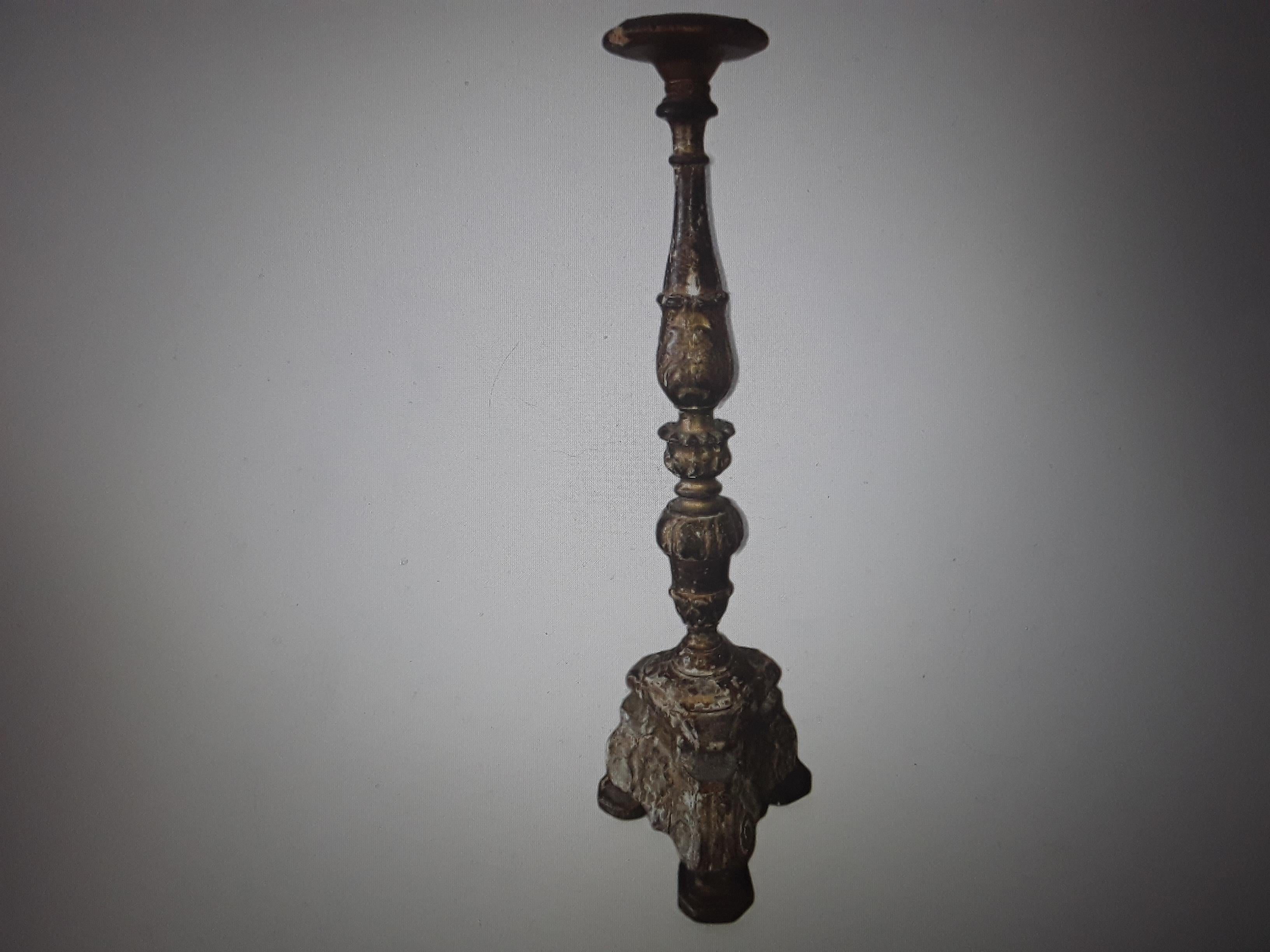 17thc Antique French Louis XVI Carved Wood Candle Holder/ Now a Lamp Gilt Traces For Sale 10