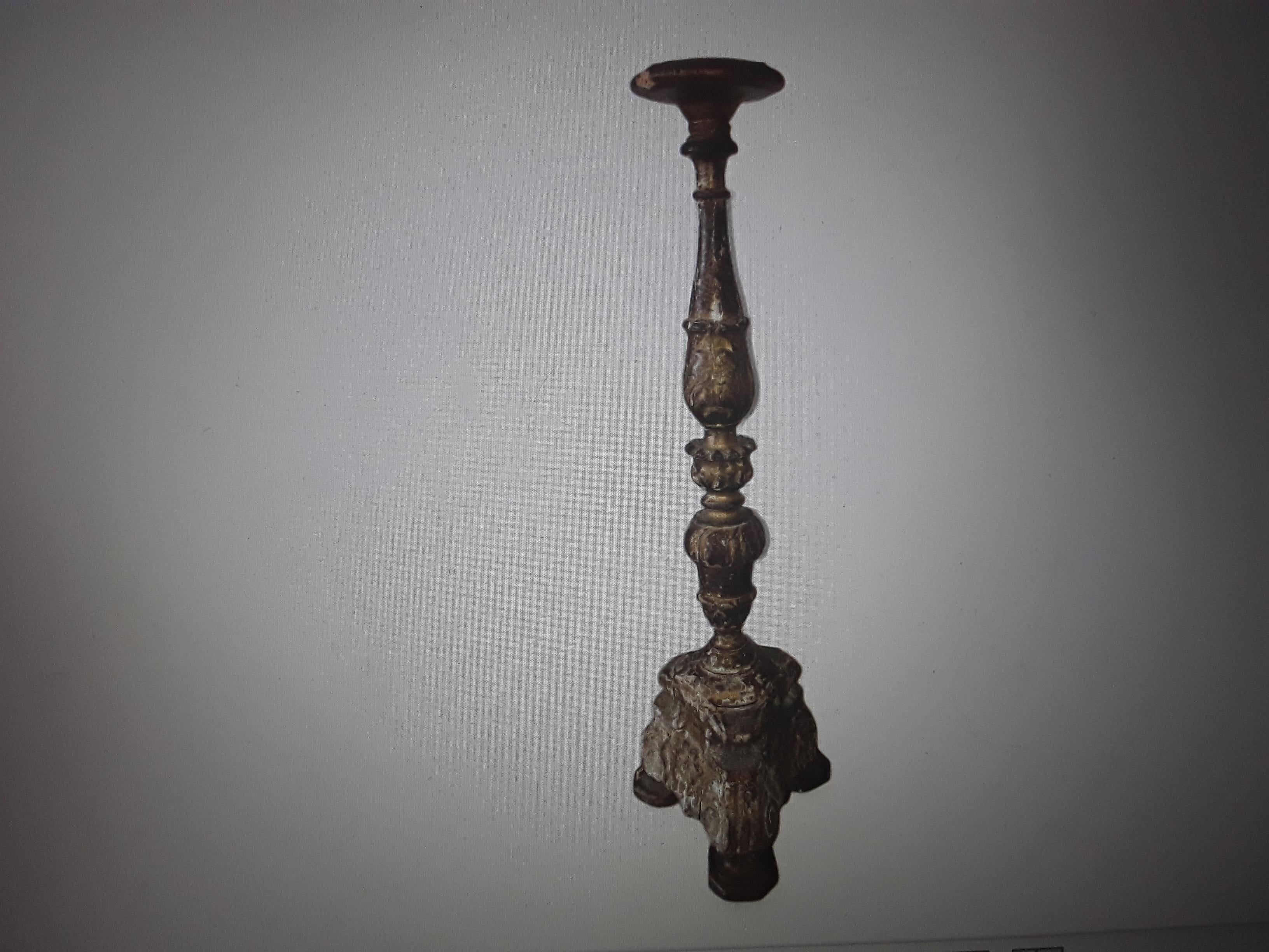17thc Antique French Louis XVI Carved Wood Candle Holder/ Now a Lamp Gilt Traces For Sale 11