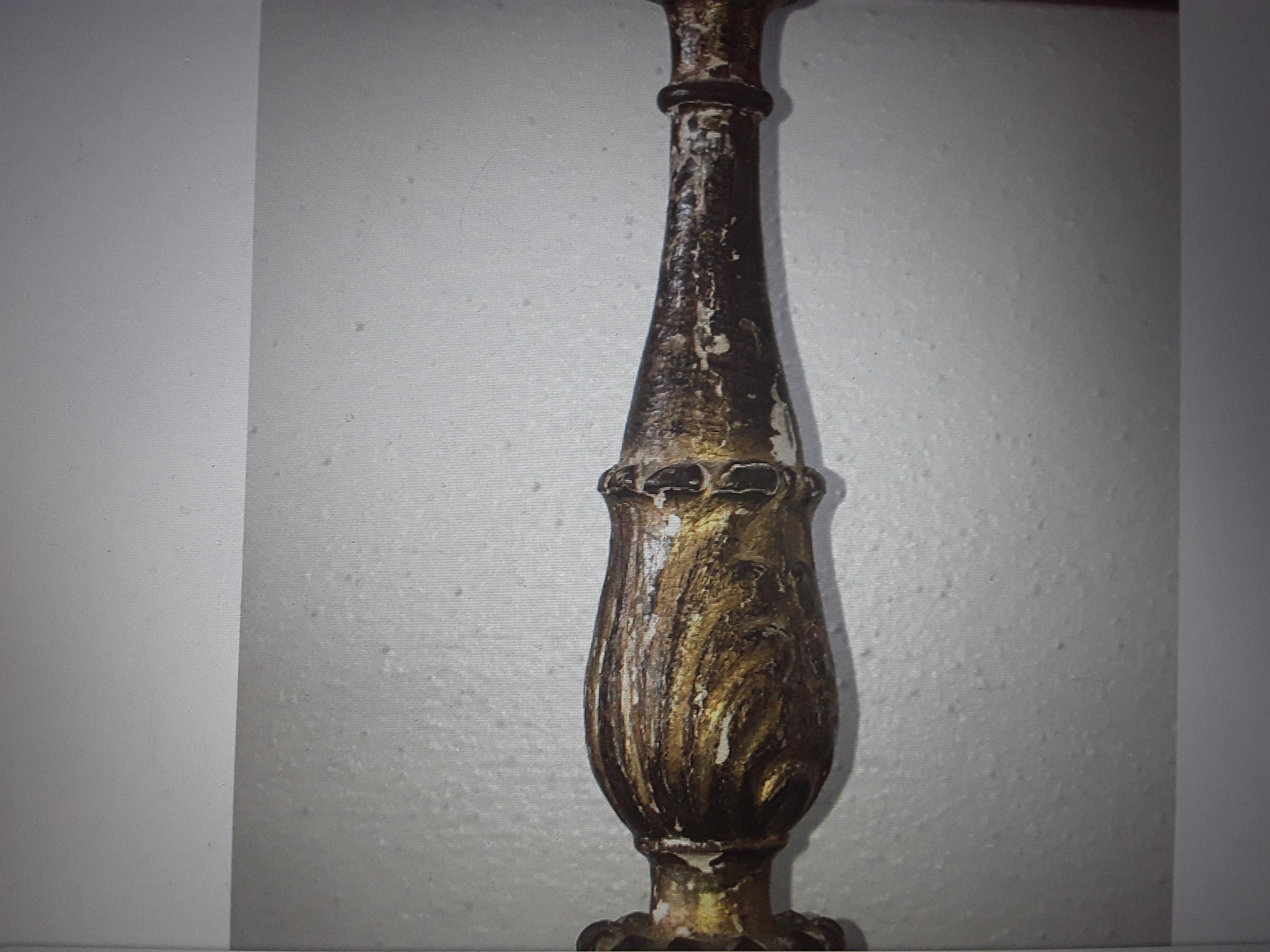 17thc Antique French Louis XVI Carved Wood Candle Holder/ Now a Lamp Gilt Traces For Sale 4
