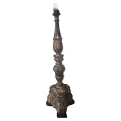17eme Antiquité Française Louis XVI Bougeoir en Bois Sculpté/ Maintenant une Lampe Traces Doré