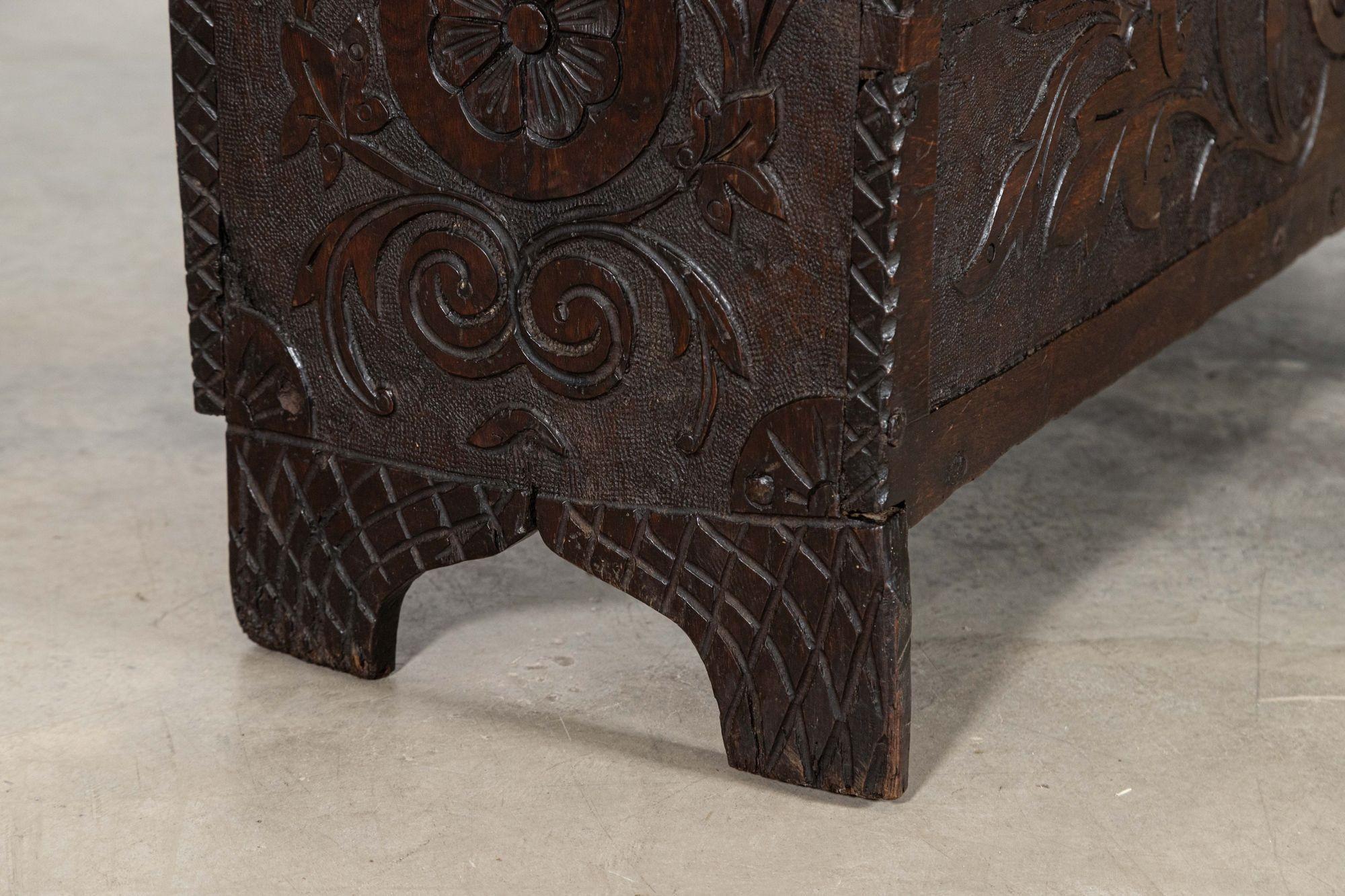 17thC English Carved Oak Coffer Chest For Sale 8