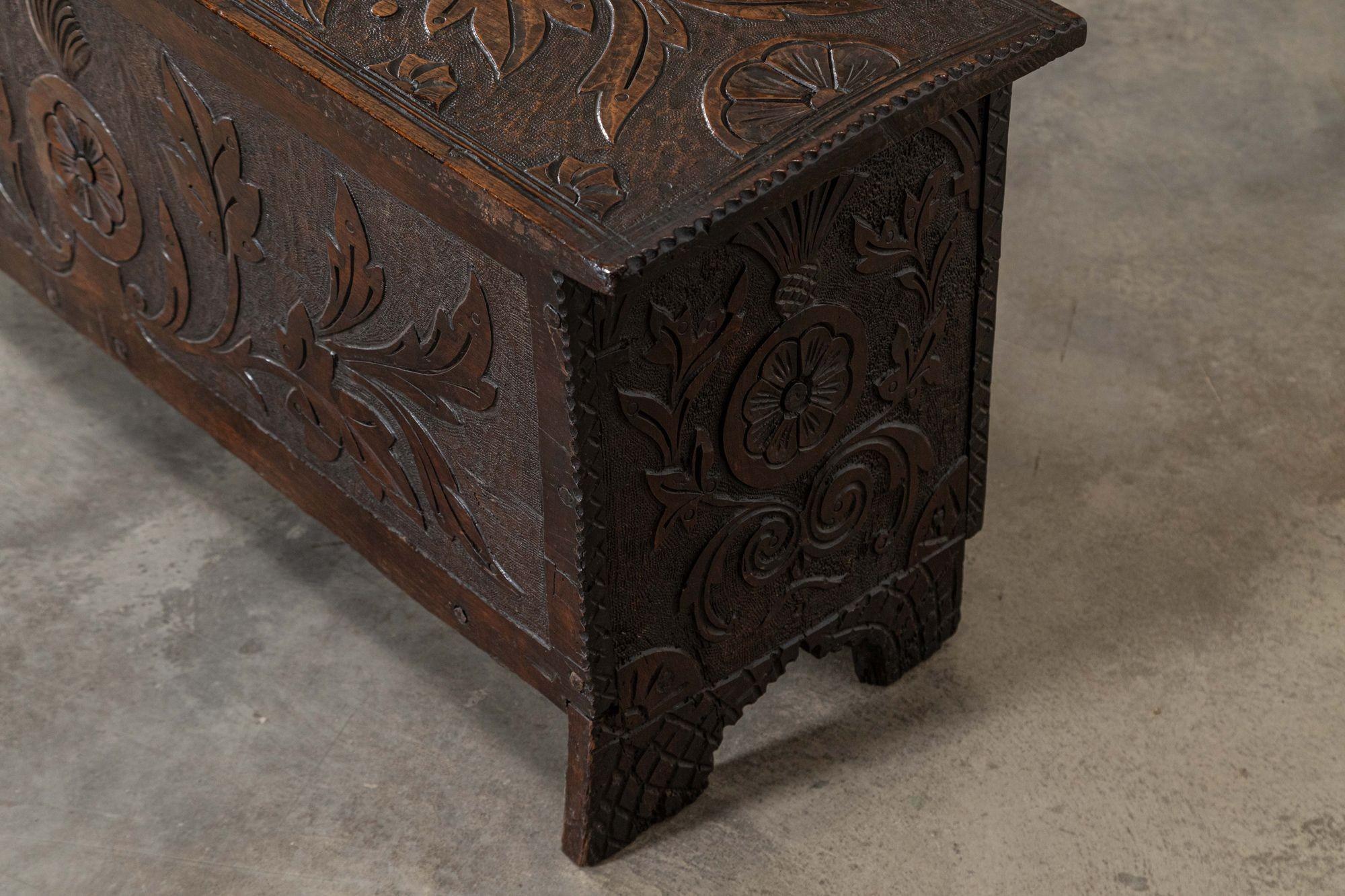 17thC English Carved Oak Coffer Chest For Sale 11