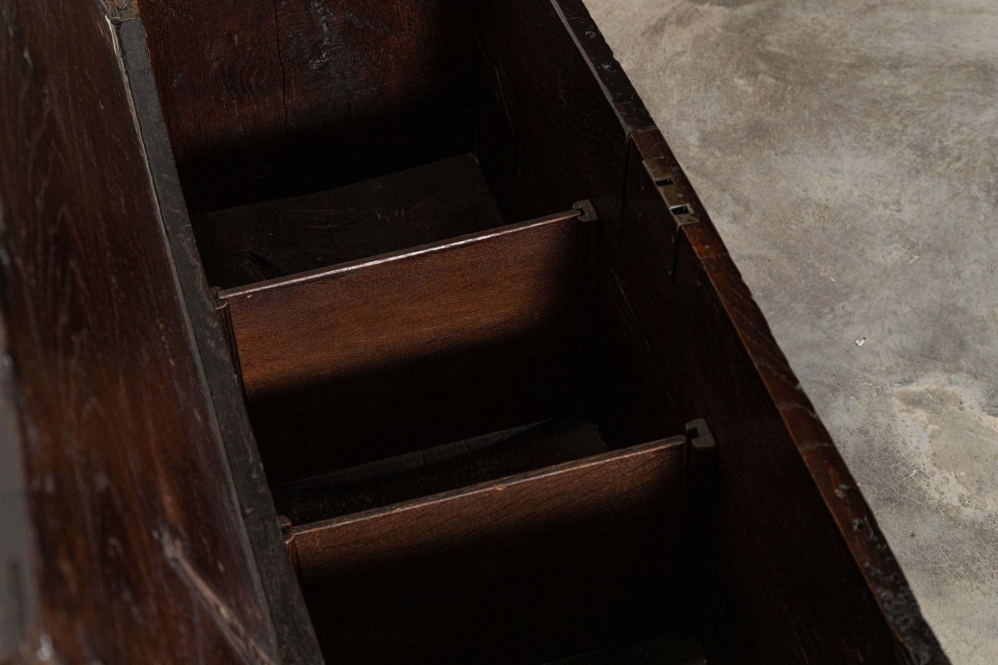 17thC English Carved Oak Coffer Chest For Sale 14