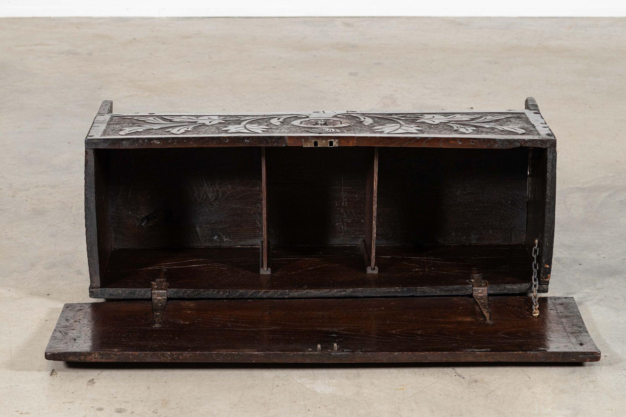 17thC English Carved Oak Coffer Chest For Sale 15