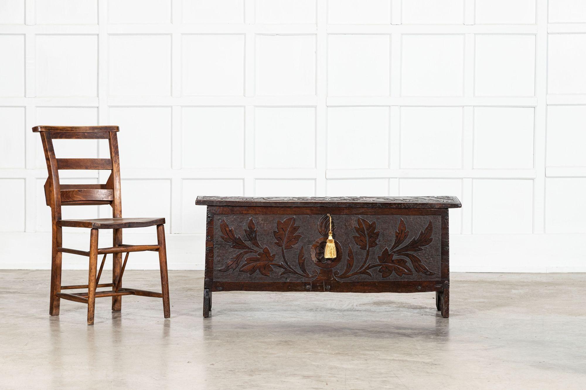 17thC English Carved Oak Coffer Chest For Sale 3