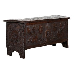17thC English Carved Oak Coffer Chest