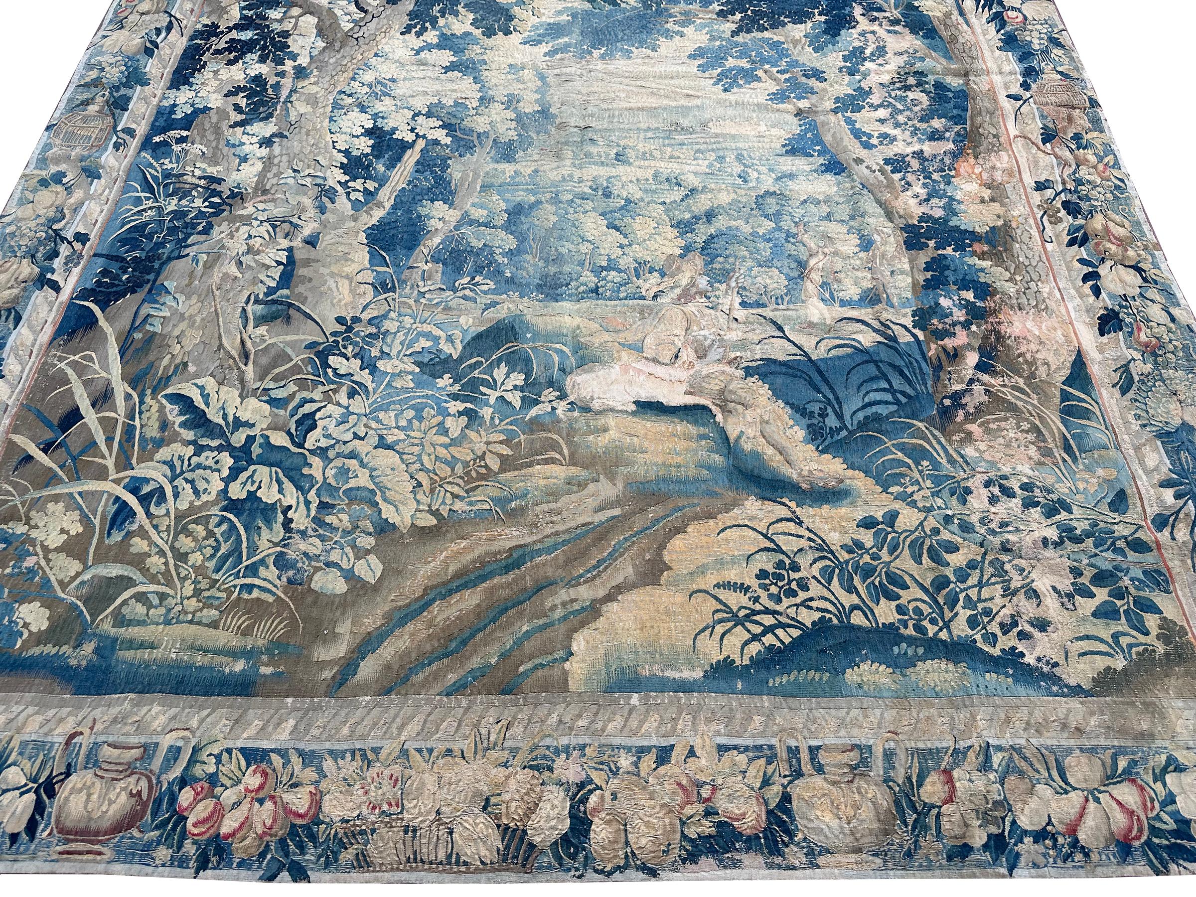 Tapiz Francés del S.XVII Raro Verdure Original 239x330cm Fina Lana y Seda 8x11 Barroco en venta