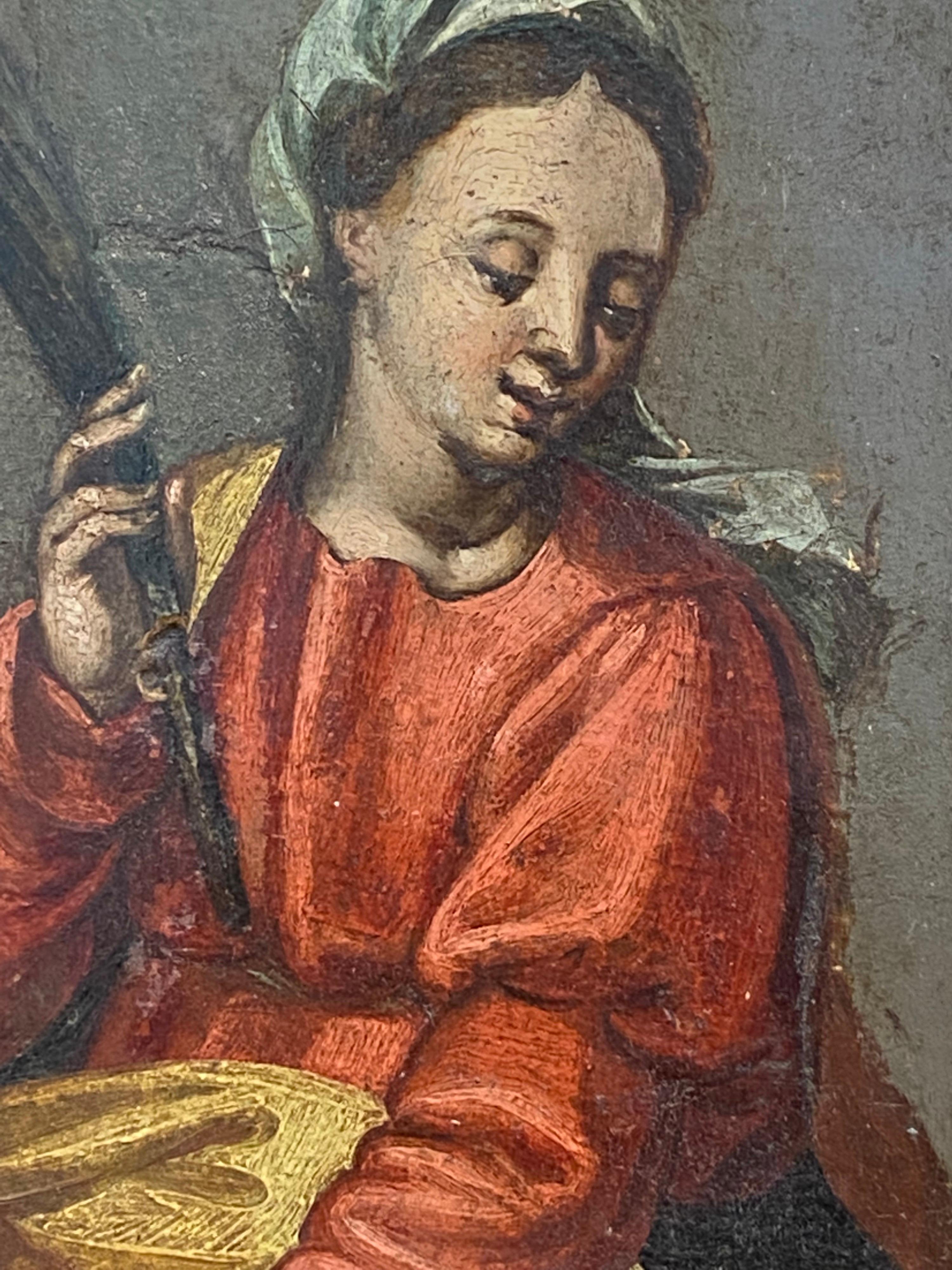 17th Century Italian Old Master Oil on Wood Panel Portrait of Female Saint - Painting by 17thC Italian Old Master