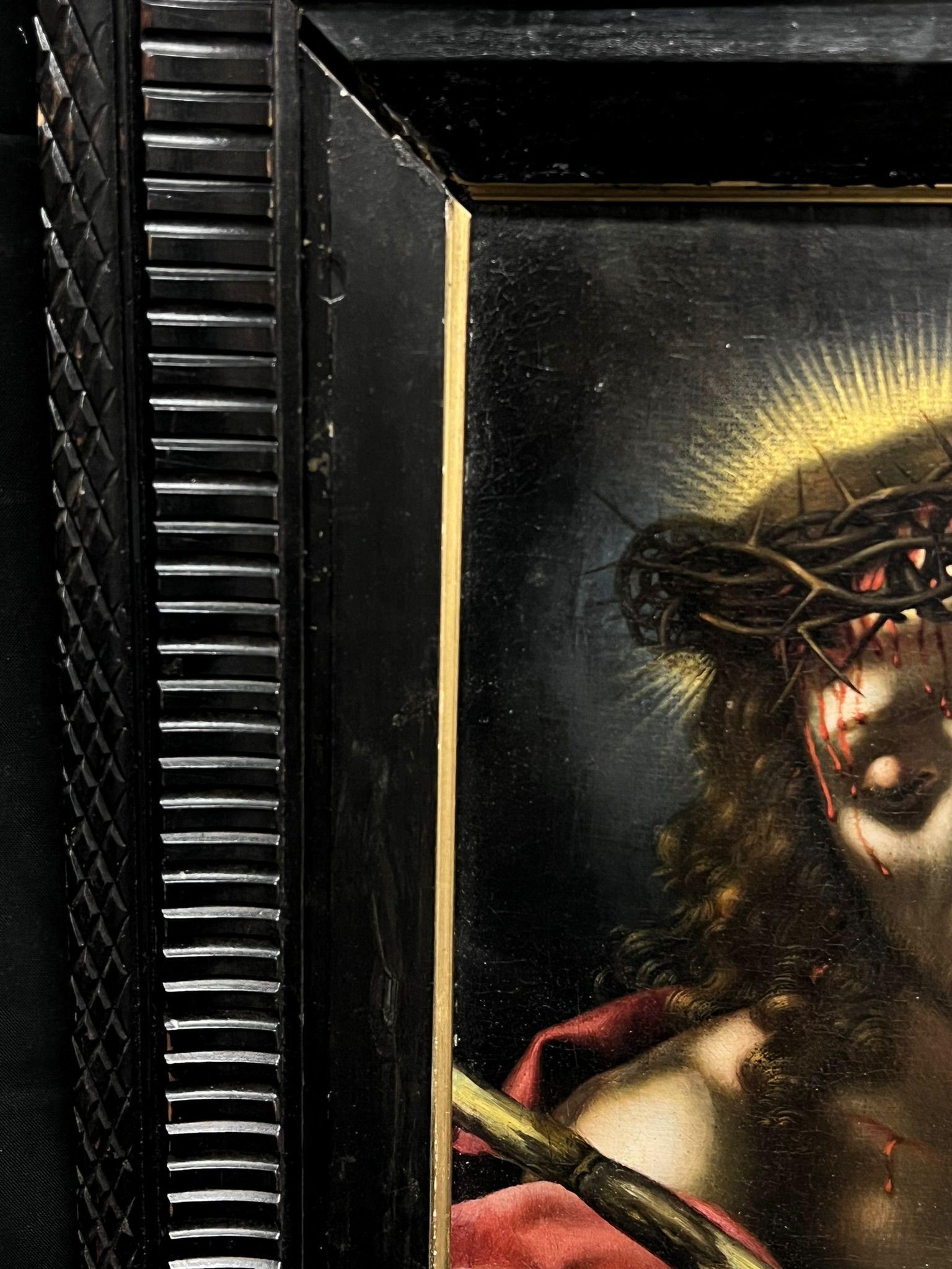 Cristo incoronato di spine Pittura ad olio sacra del XVII secolo Vecchio Maestro - Painting Barocco di 17thC Italian Old Master