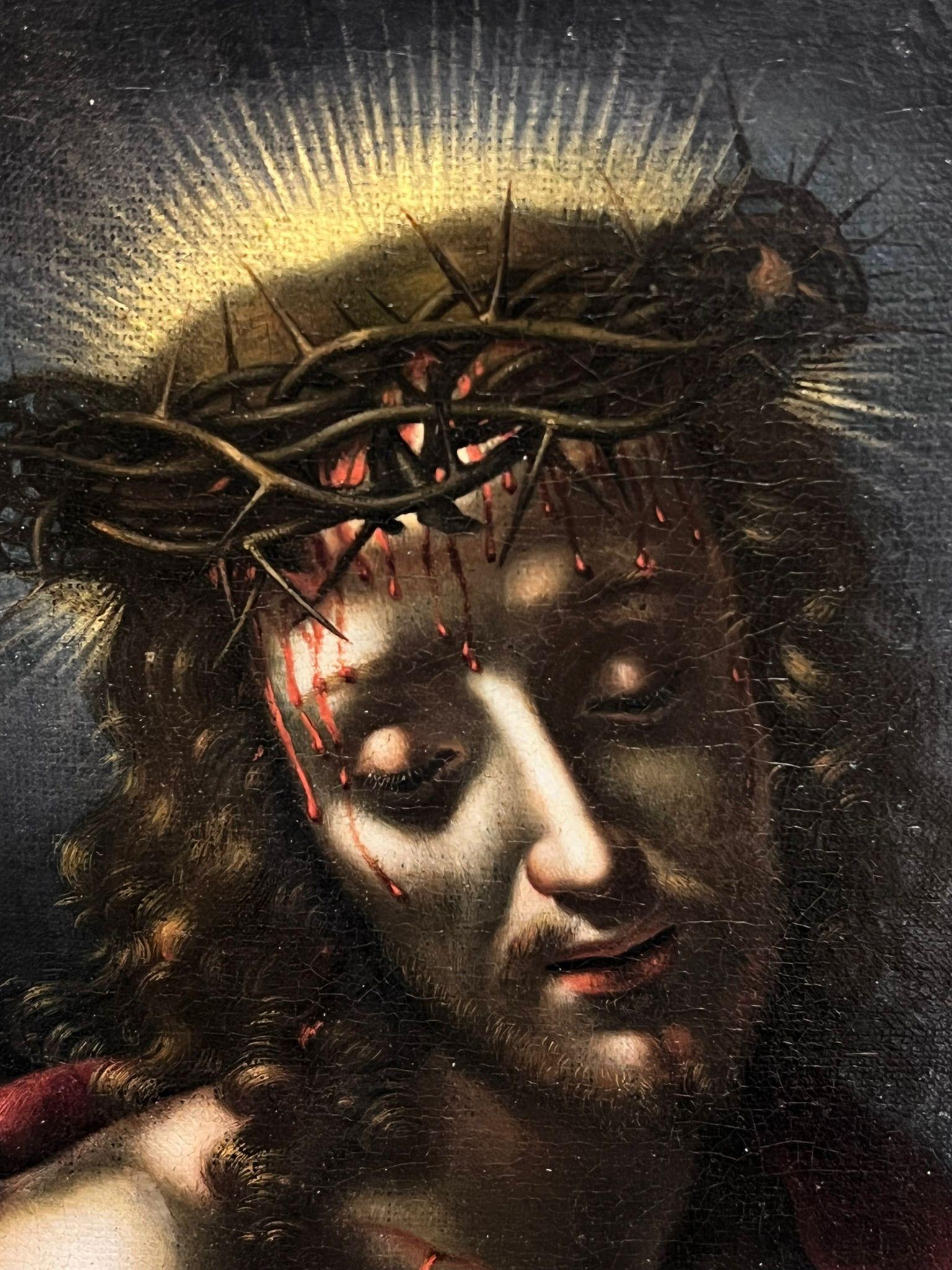 Cristo incoronato di spine Pittura ad olio sacra del XVII secolo Vecchio Maestro in vendita 2