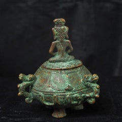 17thC Javanese Solid Cast Bronze Censor With Buddha On Top