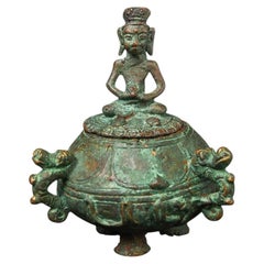 17thC Javanese Solid Cast Bronze Censor With Buddha On Top