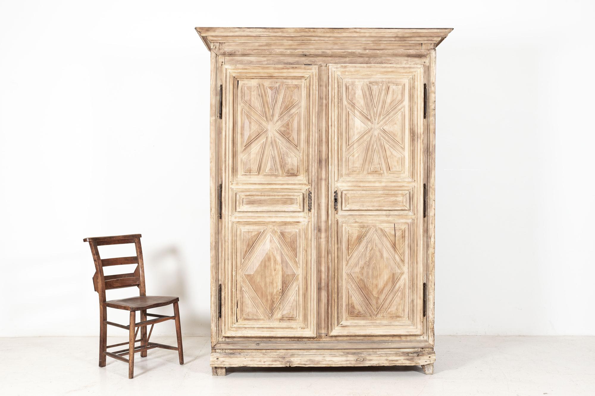 Circa 1660

17thC Louis XIII Bleached Walnut Provincial Armoire

(past woodworm treated)

Sourced from the South of France

Losses/splits

sku 778

W150 x D61 x H207 cm