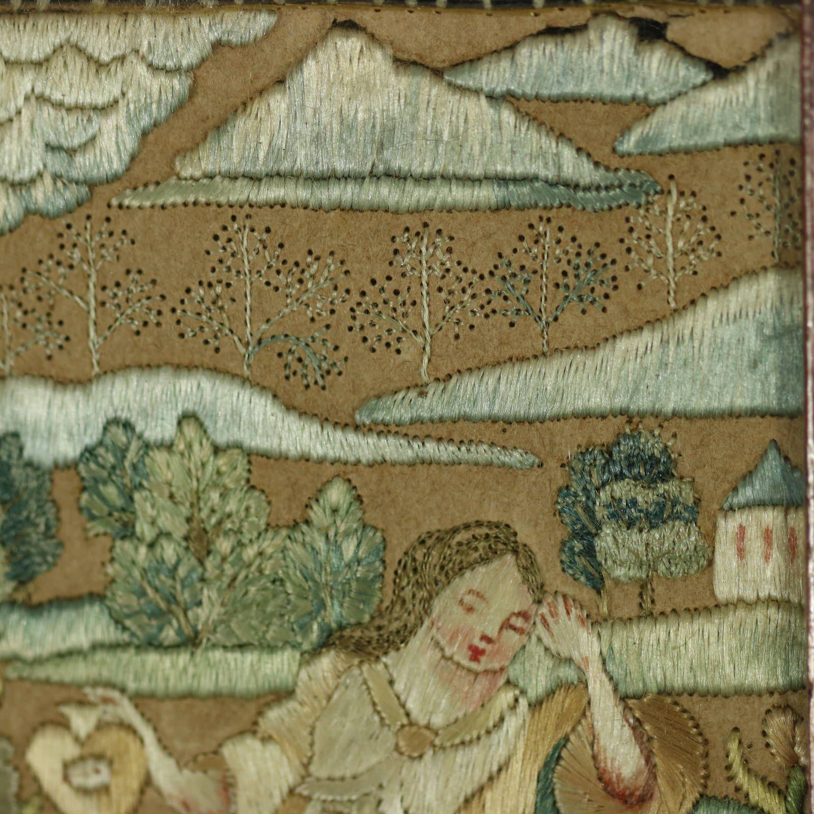 Tableau réversible de broderie sur soie miniature du 17e siècle en vente 6