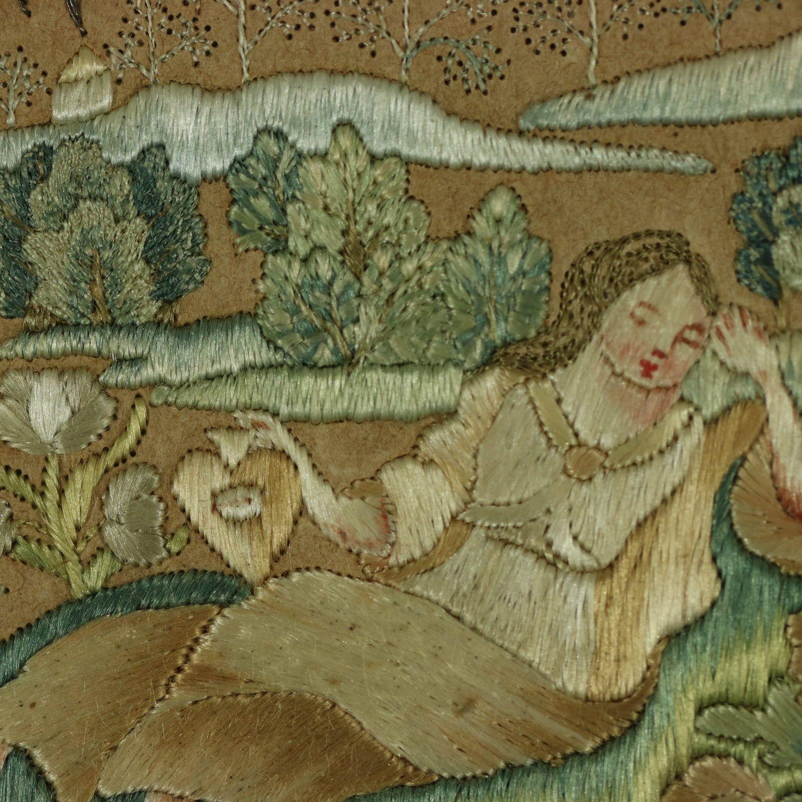 Tableau réversible de broderie sur soie miniature du 17e siècle en vente 9