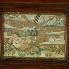 17thC Miniature Silkwork Embroidery Reversable Picture