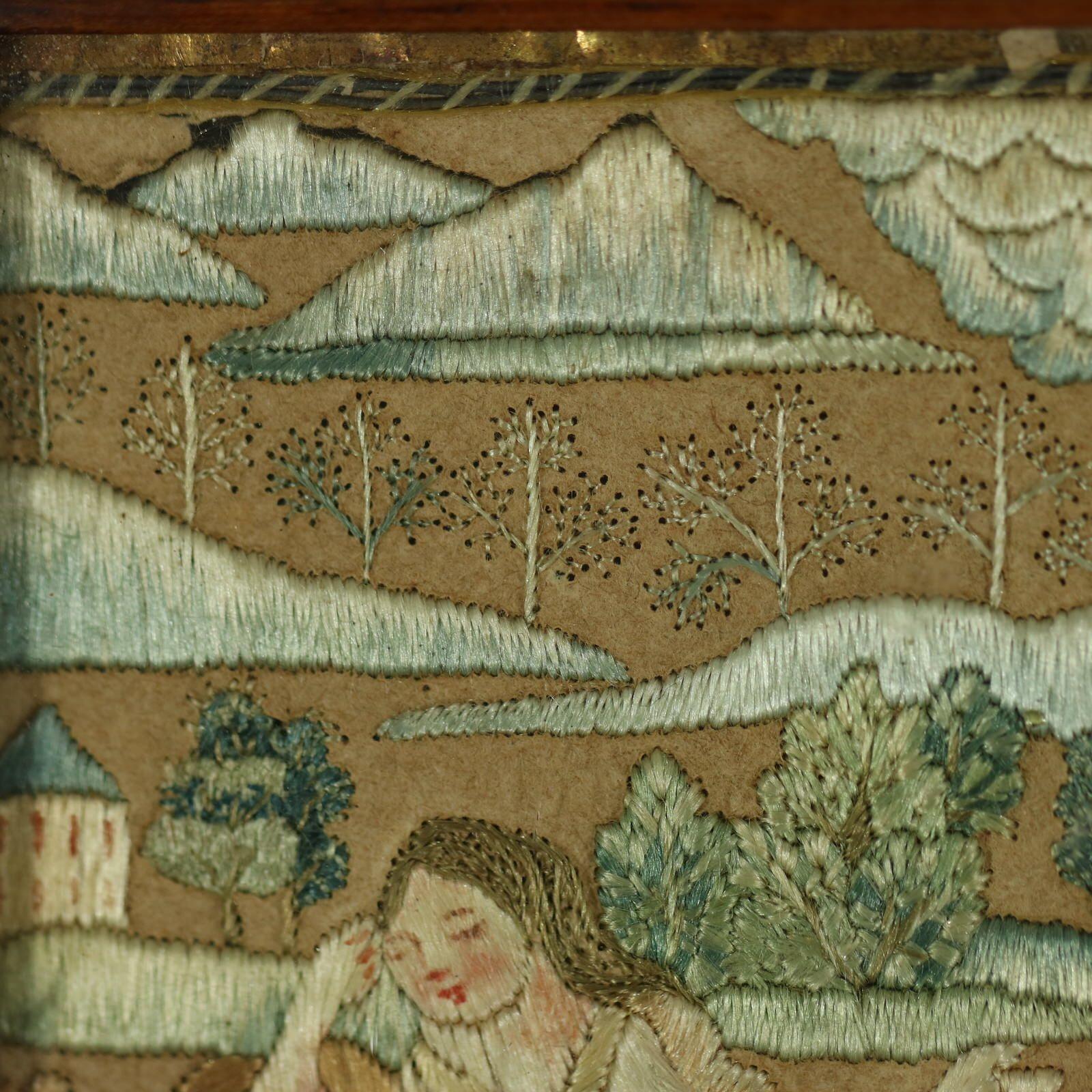 Tableau réversible de broderie sur soie miniature du 17e siècle Bon état - En vente à Chelmsford, Essex