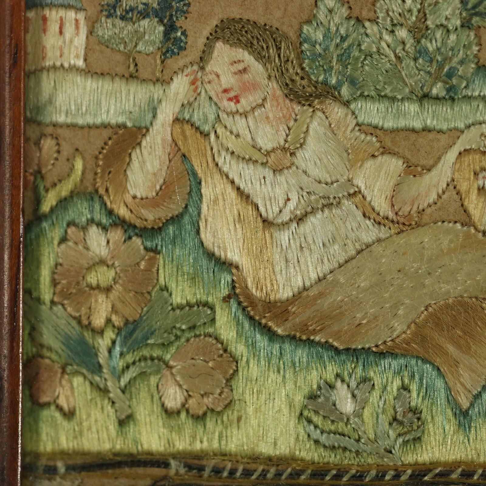 Tableau réversible de broderie sur soie miniature du 17e siècle en vente 1
