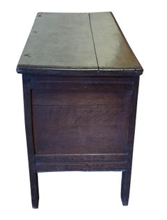 17th Century Oak Coffer with Twin Panelled Front and Plank Top and Candle Box