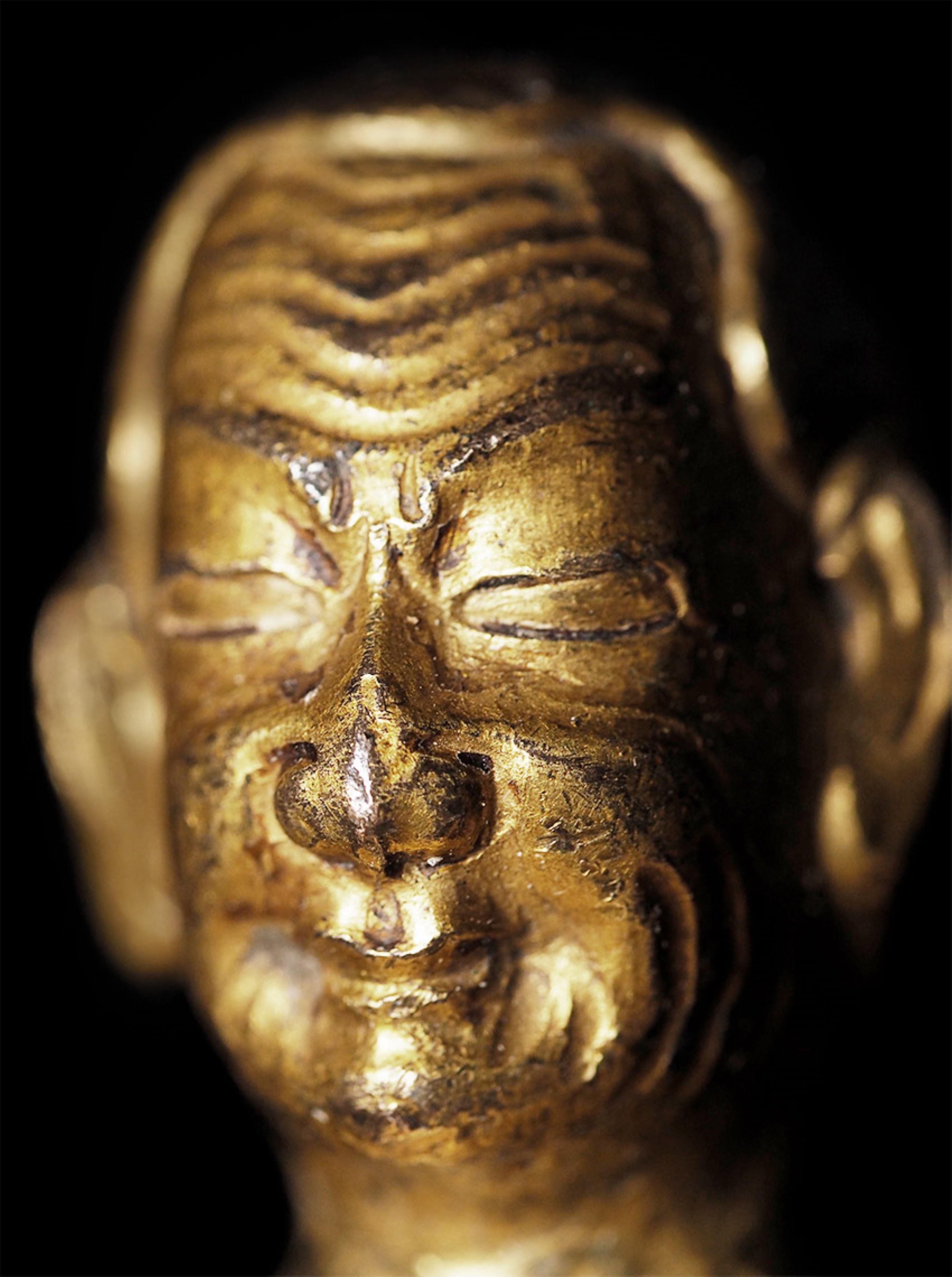 Bronze 17thC or earlier Tibetan Buddhist Portrait Statue of a Monk in copper.-Animated For Sale