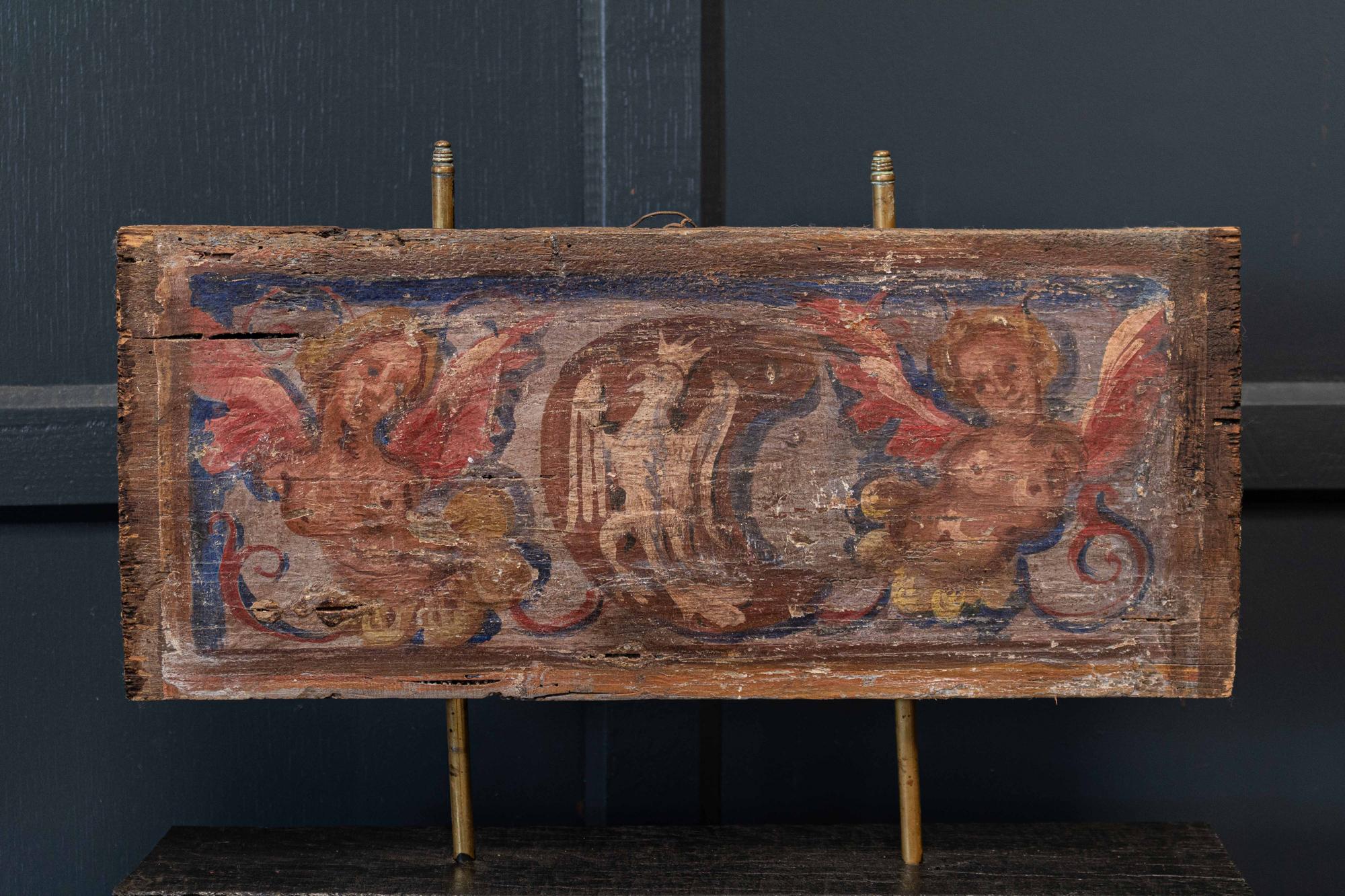 British 17thc Polychrome Painted Ceiling Panel For Sale