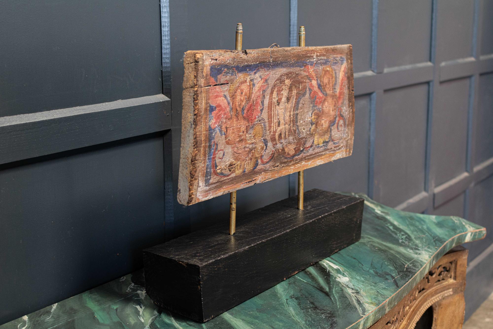 Peint à la main Plafonnier peint polychrome du 17e siècle en vente