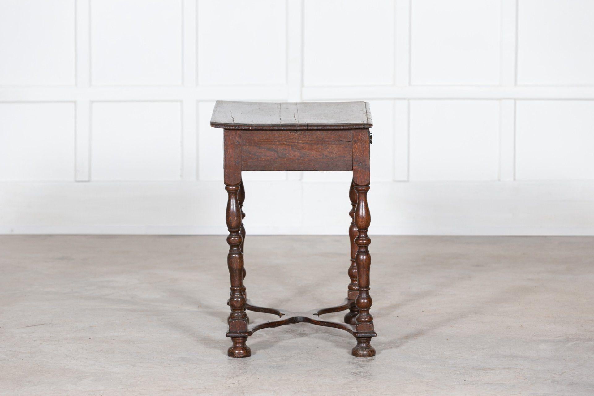 17thC William & Mary Oak & Fruitwood Lowboy Side Table For Sale 4