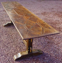 17th Century Long Narrow Oak Table with Oak Insets in Diamond Form