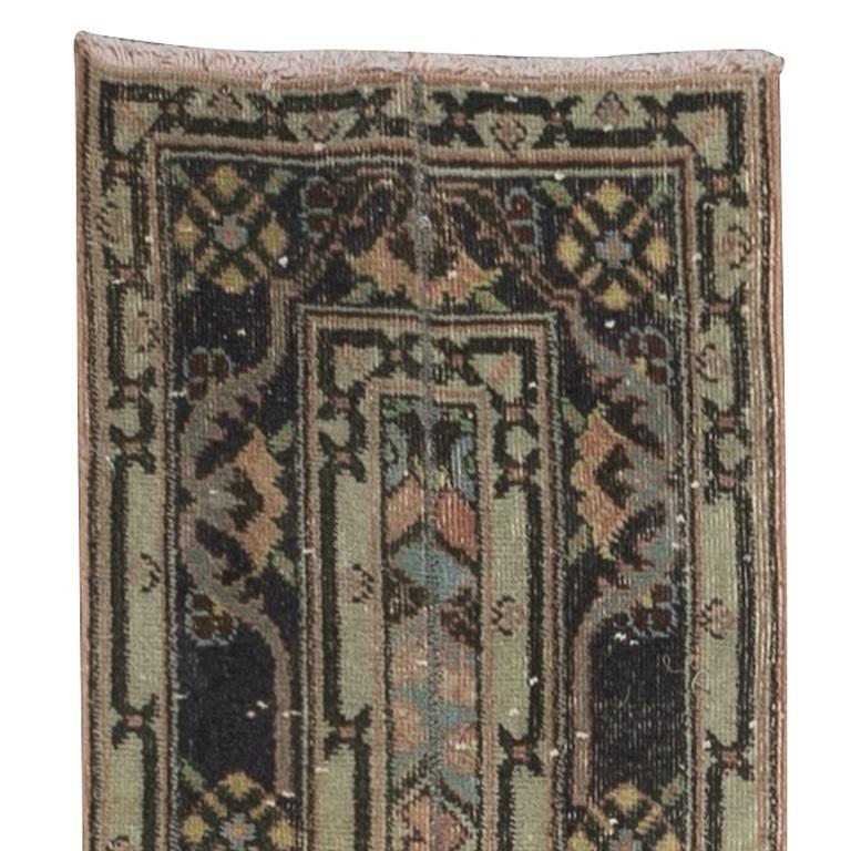Hand-Woven 1.7x12.7 Ft Vintage Handmade Turkish Wool Narrow Runner Rug for Hallway Decor For Sale