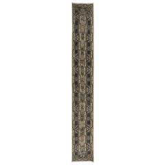 Handgefertigter schmaler Vintage-Läufer aus türkischer Wolle mit 1,7x12,7 Fuß für Flur-Dekor aus Wolle