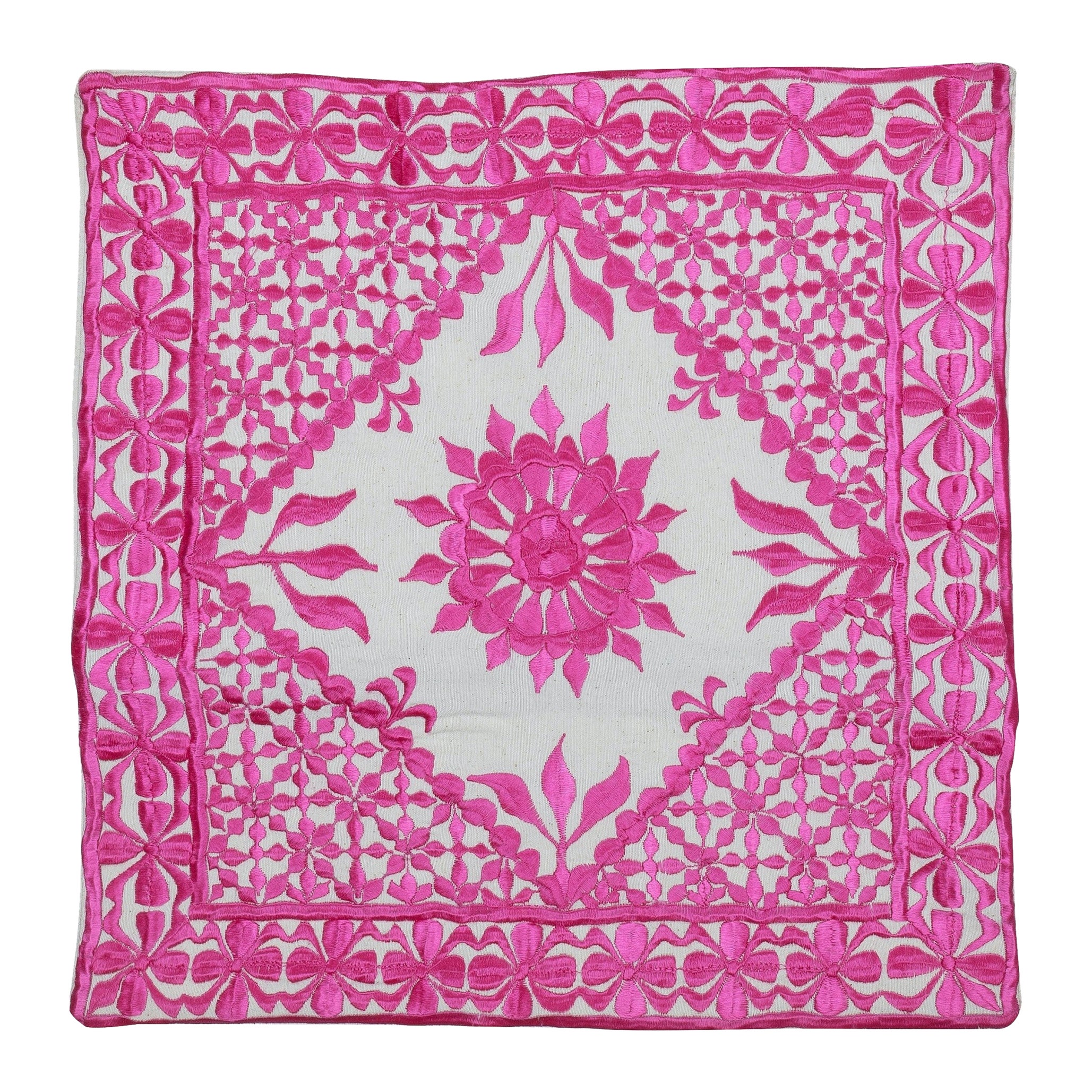 17 "x17" Oreiller de plaid contemporain. Couverture de coussin rose. Taie d'oreiller brodée en vente