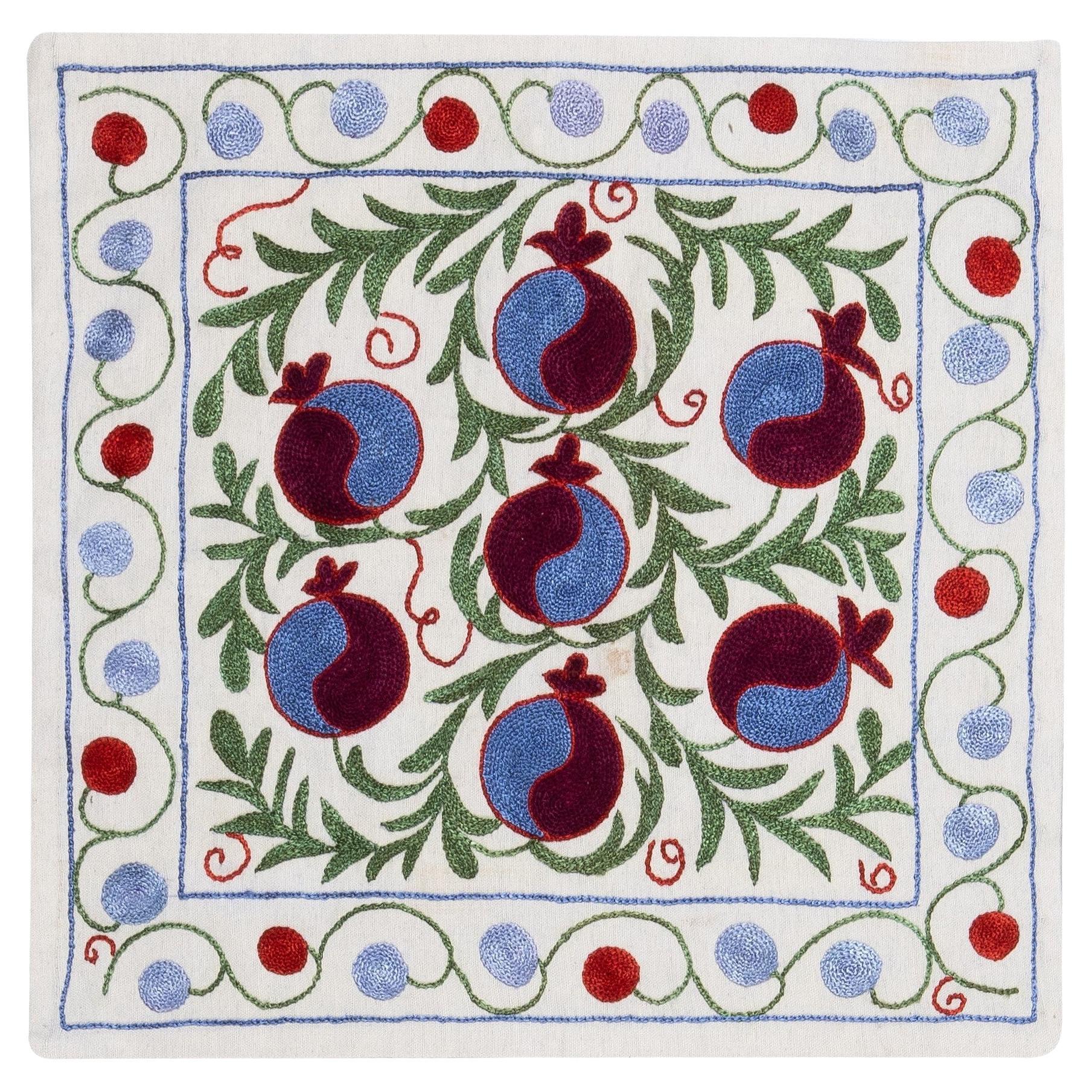 17"x17" Decorative Silk Embroidered Suzani Cushion Cover from Uzbekistan