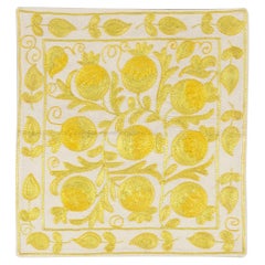 17"x17" Decorative Silk Embroidered Suzani Cushion Cover in Ivory and Yellow
