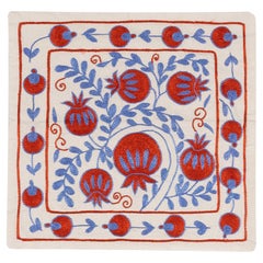 17"x17" Handmade New Silk Embroidered Suzani Cushion Cover, Uzbek Throw Pillow