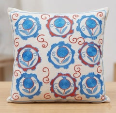 17"x17" Silk Hand Embroidered Suzani Cushion Cover, Traditional Throw Pillow