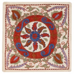 17"x17" Uzbek Silk Embroidered Suzani Cushion Cover, Traditional Pillow Case
