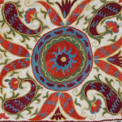 17"x18" Embroidered Silk and Cotton Cushion Cover. Uzbek Accent Pillow Cover