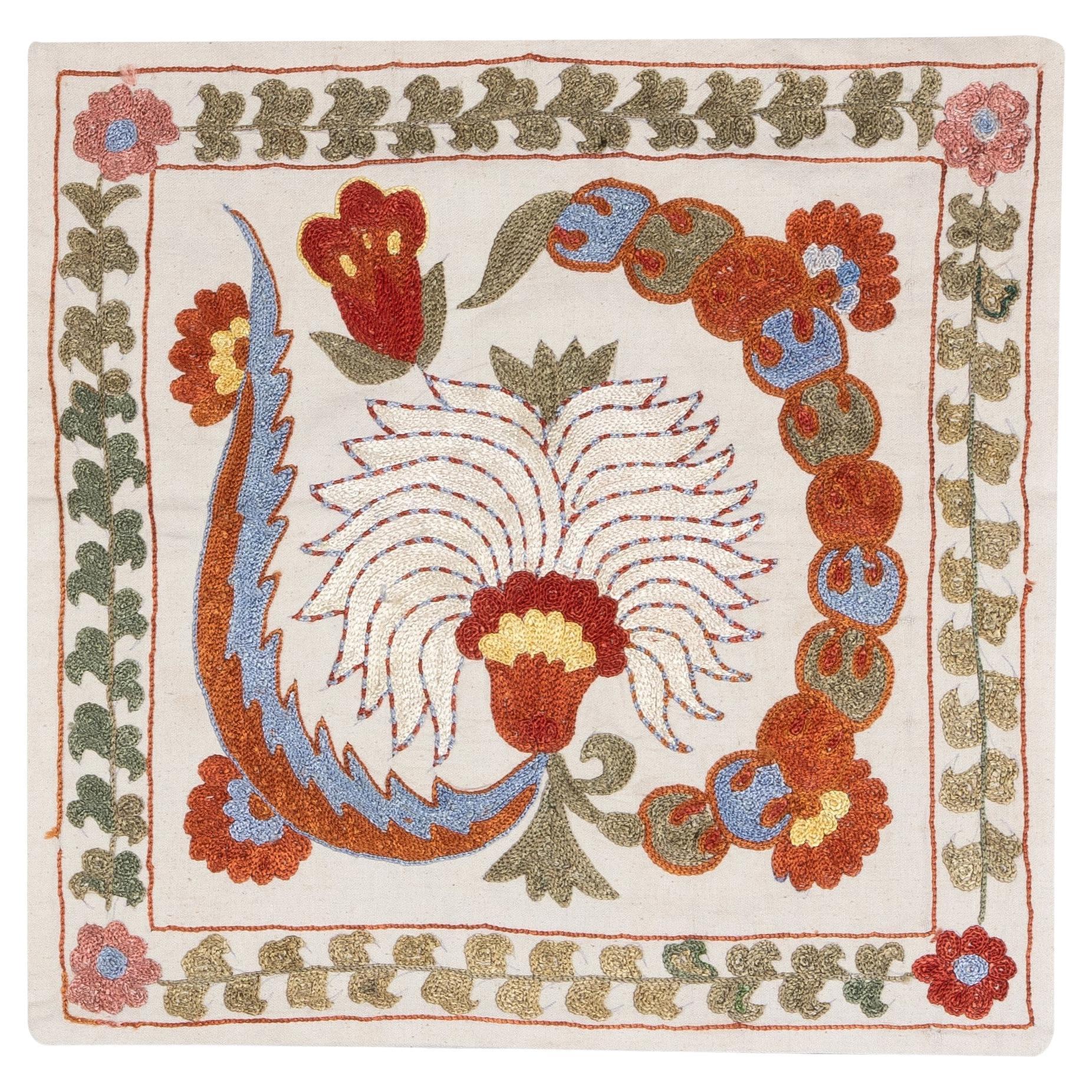 New Multicolor Silk Embroidered Suzani Cushion Cover from Uzbekistan
