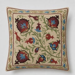 17"x18" Silk Embroidery Cushion Cover. Traditional Handmade Accent Pillow