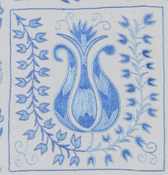 17 "x18" Oreiller en dentelle brodée de soie. Coussin d'appoint bleu Light et crème. Coussin