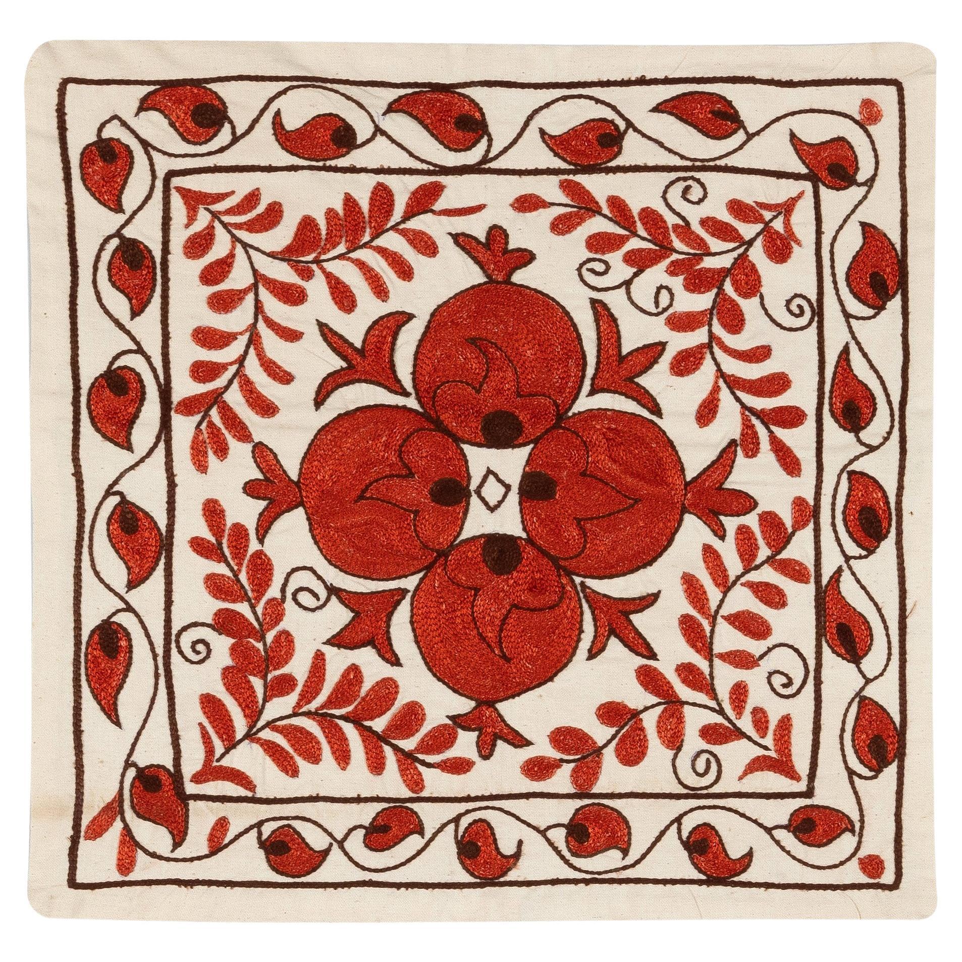 17"x18" Seiden-Stickerei-Kissenbezug, traditionelles Toss-Kissen in Rot und Creme