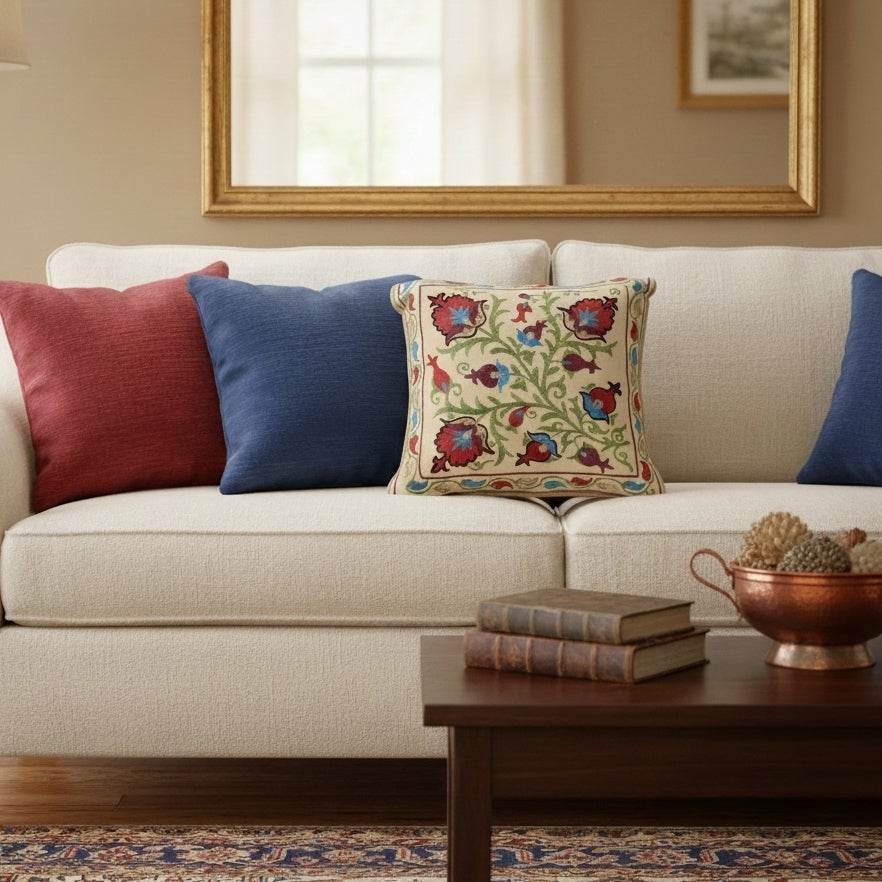 17"x19" Bestickter Seidenkissenbezug mit Kissenbezug. Handgefertigter Kopfkissenbezug. Modern Sham