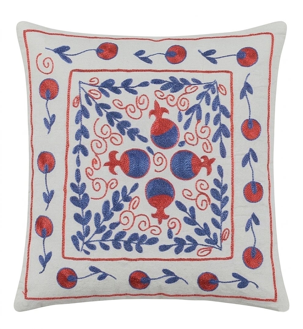 17"x19" Silk Embroidery Cushion Cover, Floral Motifs, Handmade Accent Pillow