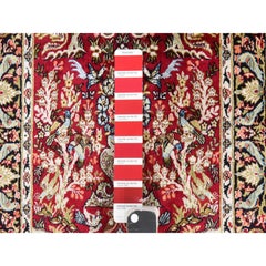 1'7"x2' Red Sino Persian Pure Silk 400 KPSI Vase Design Hand Knotted Wool Rug